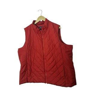 Lands End Red Down Puffer Vest Womens Plus Size 3X Full Zip Packable Quilted